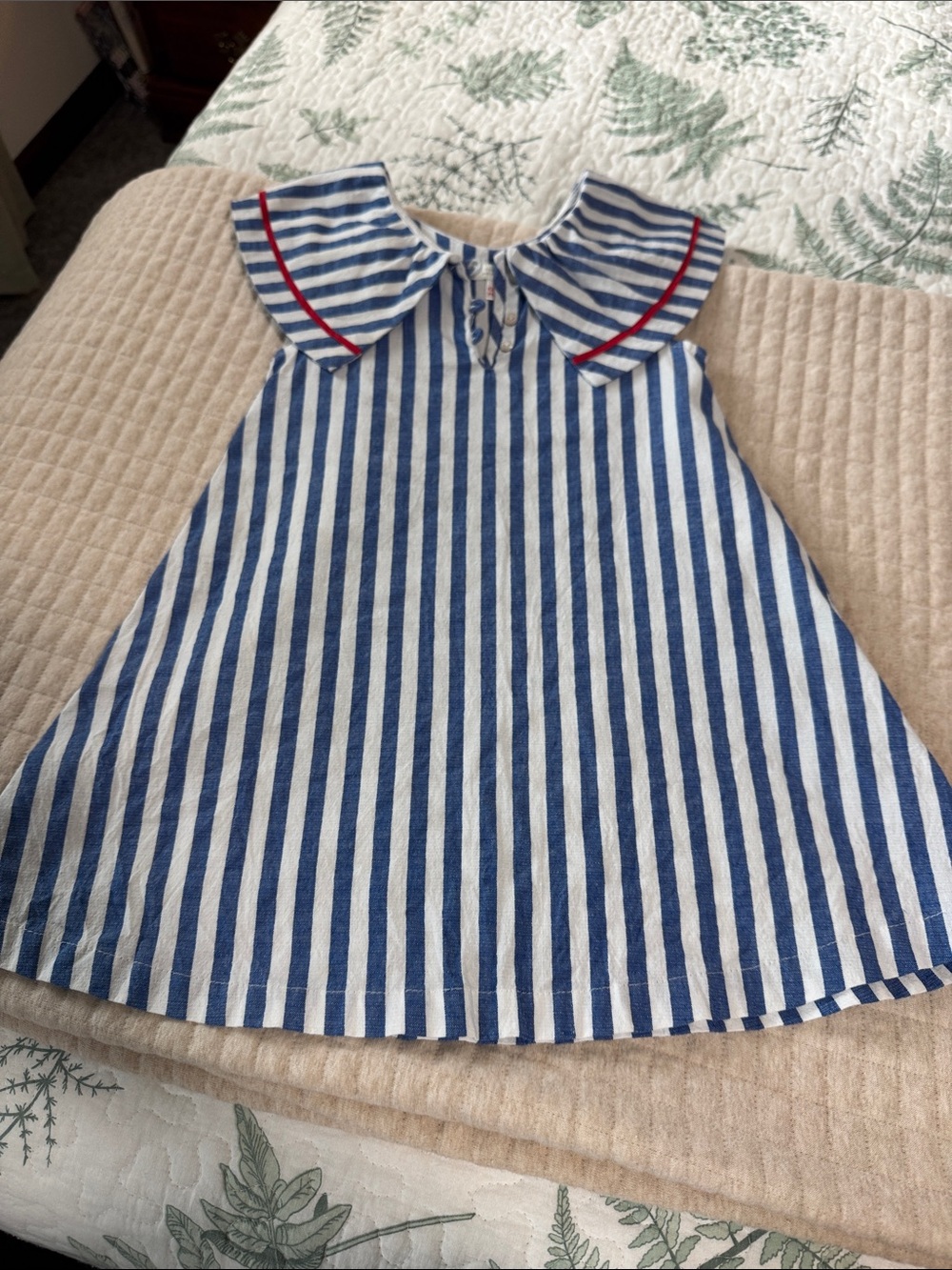 Zara Blue and White Striped Dress with Red Trim